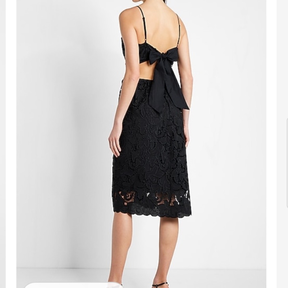 NWT Express Lace Bow Tie Back Side Cutout Black Midi Dress - Picture 4 of 6